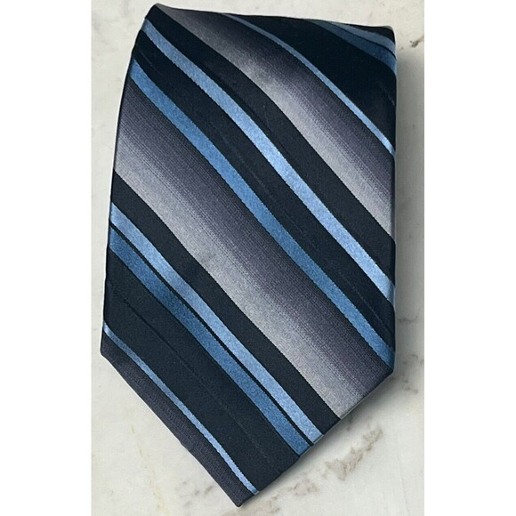 PAUL DIONE Tie 100% Silk Blue Black Diagonal Stripe Necktie Long 65” Handmade - Picture 1 of 4